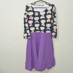 Malia + Kai Penguin Cones Bridget Dress Black Purple 3/4 Sleeves Girls Size 10